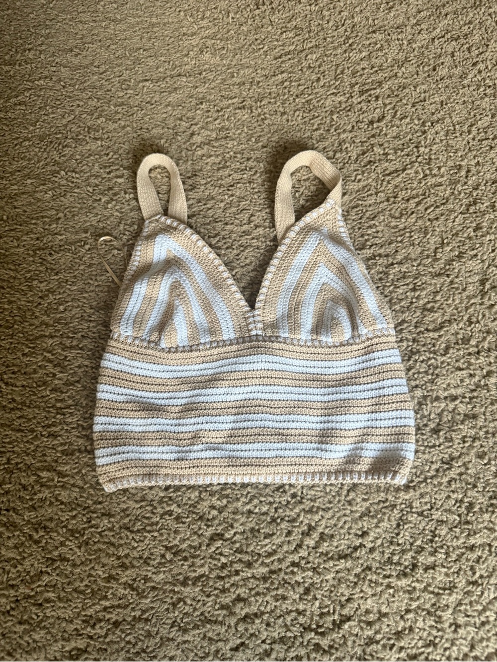 Striped Crochet Bralette Top in Cream and White